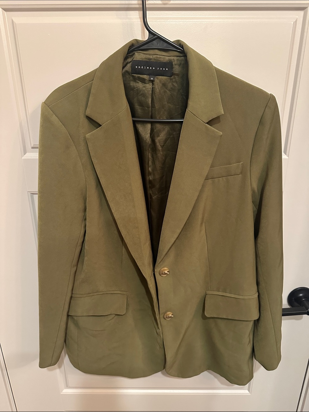 Endless Rose Olive Green Single-Breasted Blazer - Oversized